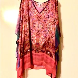 Two piece Top. Tank with poncho type cover up.